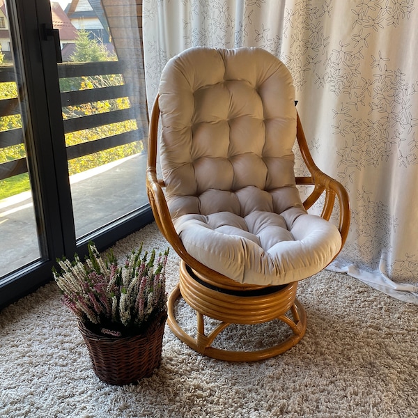 Cojín de terciopelo para silla de ratán / Almohada hecha a medida / / Cojín capitoné para mecedora / Cojín para silla giratoria de bambú