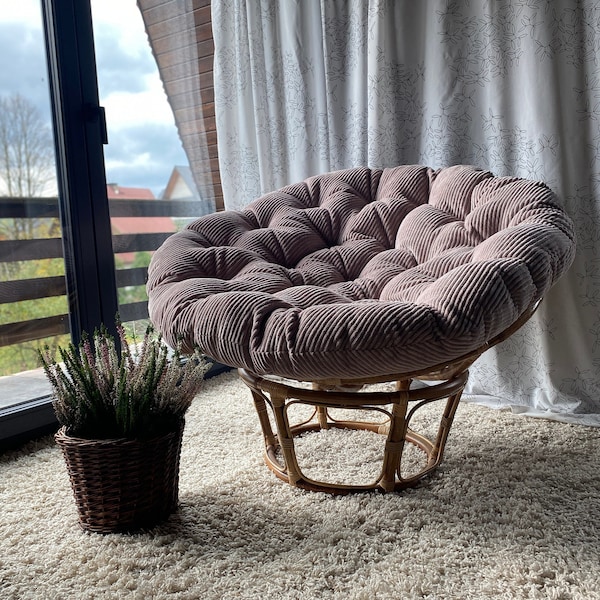 Papasan corduroy chair cushion | Custom-made pillow | Papasan chair cushion | Rattan chair cushion | Tufted cushion for rocking chair