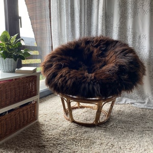 Luxurious pillow of natural sheepskin | Papasan chair cushion | Tailormade Pillow | Rattan chair cushion |  | Shaggy large papasan pillow