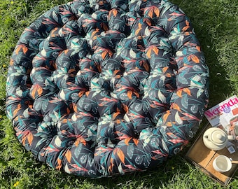 Round Outdoor cushion | Seat Cushion | Sun Island Water Resistant Pillow | Garden Patio Pillow | pouffe | Many plant patterns