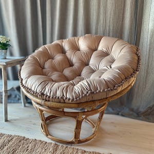 Round Pom Pom Cushion for Papasan Chair - floor cushion - cushion with pom poms - reading nook pillow - cozy  cushion - papasan seat pad