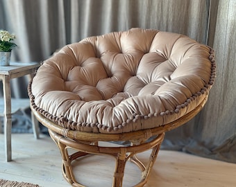 Round Pom Pom Cushion for Papasan Chair - floor cushion - cushion with pom poms - reading nook pillow - cozy  cushion - papasan seat pad