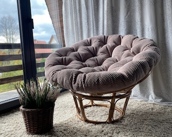 Papasan corduroy chair cushion | Custom-made pillow | Papasan chair cushion | Rattan chair cushion | Tufted cushion for rocking chair