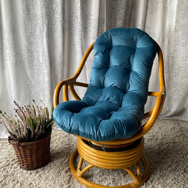 Custom rattan armchair cushion | Custom-made |   | Tufted cushion for rocking chair | Cushion for bamboo swivel chair | Fabrics and colors