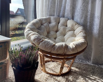 Oreiller papasan en coton - 100 % coton, coton naturel | Oreiller sur mesure | Grand oreiller rond | Cadeau de Noël | Coussin de sol | Coussin bohème