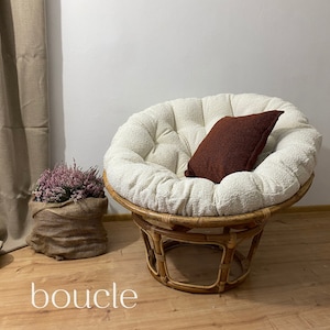 Oreiller papasan bouclé Coussin de chaise sur mesure Grand oreiller rond Cadeau de Noël Exclusivité pour une chaise en rotin Coussin bohème image 1