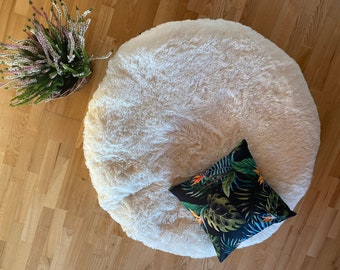 Large floor cushion with shaggy pillowcase | Tailormade | Round pouf | Cozy floor pillow | reading corner |  Fluffy | Many sizes and colors