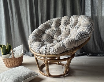 Round checkered papasan pillow| Tailormade Pillow | Large round pillow | Exclusive for a rattan chair | Boho cushion | Country style