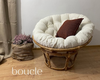 Boucle papasan pillow | Tailormade chair cushion | Large round pillow | Christmas gift | Exclusive for a rattan chair | Boho cushion