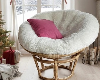 Papasan Chair Cushion With a Shaggy Pillowcase Pillow and