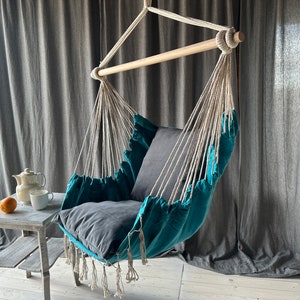 Hammock chair with two cushions | Hanging Chair | swing with cushion for indoors and terrace | Cotton hanging chair | Many colors of pillows