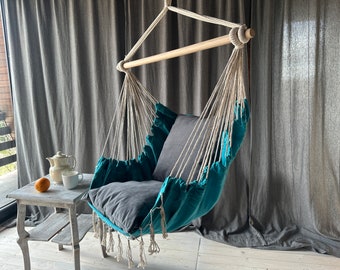 Hammock chair with two cushions | Hanging Chair | swing with cushion for indoors and terrace | Cotton hanging chair | Many colors of pillows