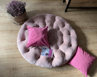 Luxury faux fur floor pillow | Tailormade Pillow | Large round pillow | Christmas gift | Reading corner | Artificial fur pillow |