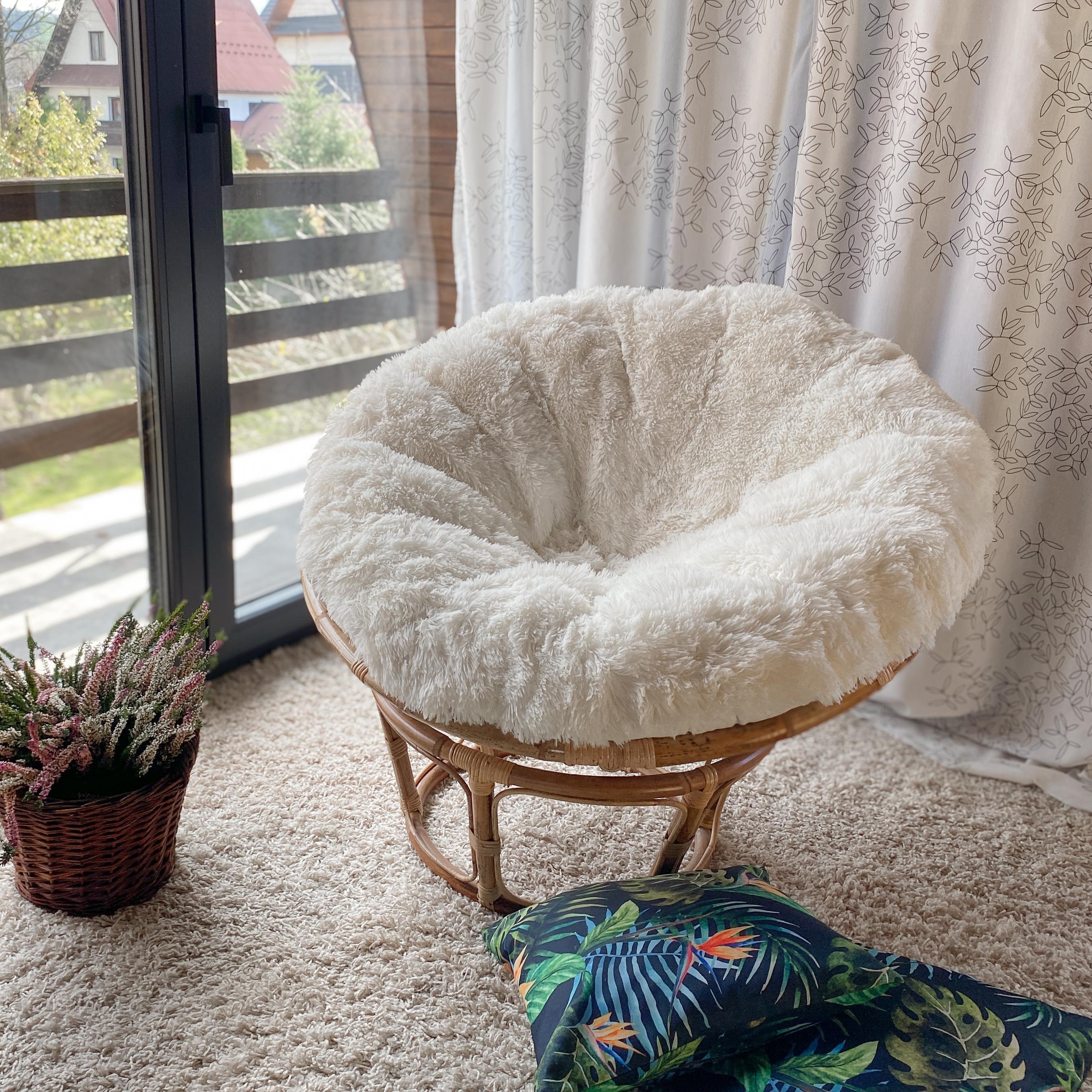 Throw Ivory Mongolian Faux Fur Papasan Cushion Best White Fur