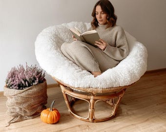 Coussin Pour Fauteuil Papasan Rond 140x140 Cm - Rembourrage épais, Tissu Imperméable, Beige, Sangle De Fixation - 5