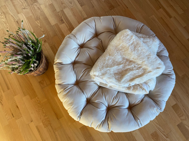 Large floor cushion with shaggy pillowcase Tailormade Round pouf Cozy floor pillow reading corner Fluffy Many sizes and colors zdjęcie 4