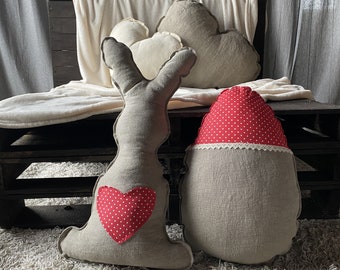 Cuscino di lino coniglietto di coniglio / cuscino decorativo pasquale / cuscino coniglietto di Pasqua / cuscino di tiro con uova di Pasqua / arredamento primaverile / cuscino primaverile