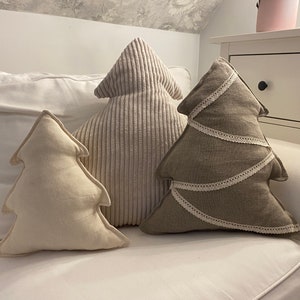 Natural Linen Christmas pillow | Cotton Christmas tree | Winter decoration in boho style | Christmas Tree Shape Sofa Cushion