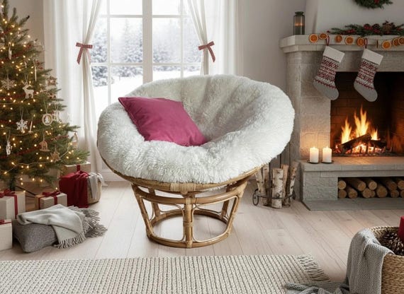 Papasan Chair Cushion With a Shaggy Pillowcase | Pillow and