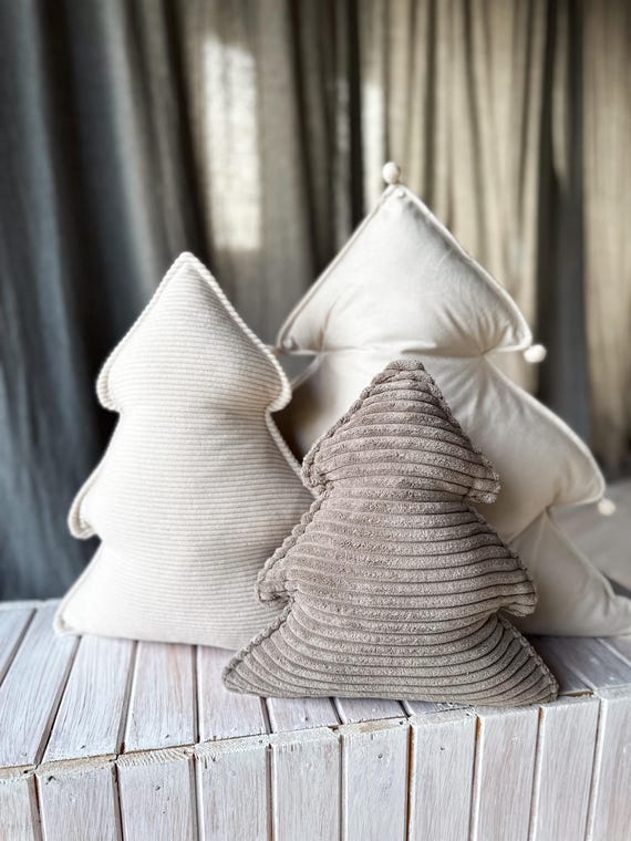 Corduroy Christmas Pillow | Holiday Velvet Xmas Tree | Holiday Winter Home Decor | Throw Cushion for Sofa | Christmas  Forest Decoration