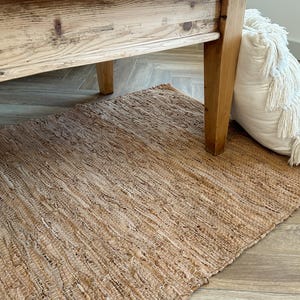 handwoven leather rug / leather floor mat / boho leather rug /  fireplace mat / rustic home accent / hand-loomed leather / natural material