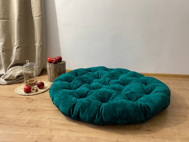 Coussin de sol en velours Coussin exclusif Oreiller de couture Grand oreiller rond coin lecture Oreiller de relaxation tailles et couleurs image 3