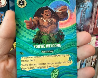 Disney Lorcana Card Altered Art  - Maui You're Welcome  l TCG Card Alter - One of a kind hand painted card Disney Lorcana gift Moana