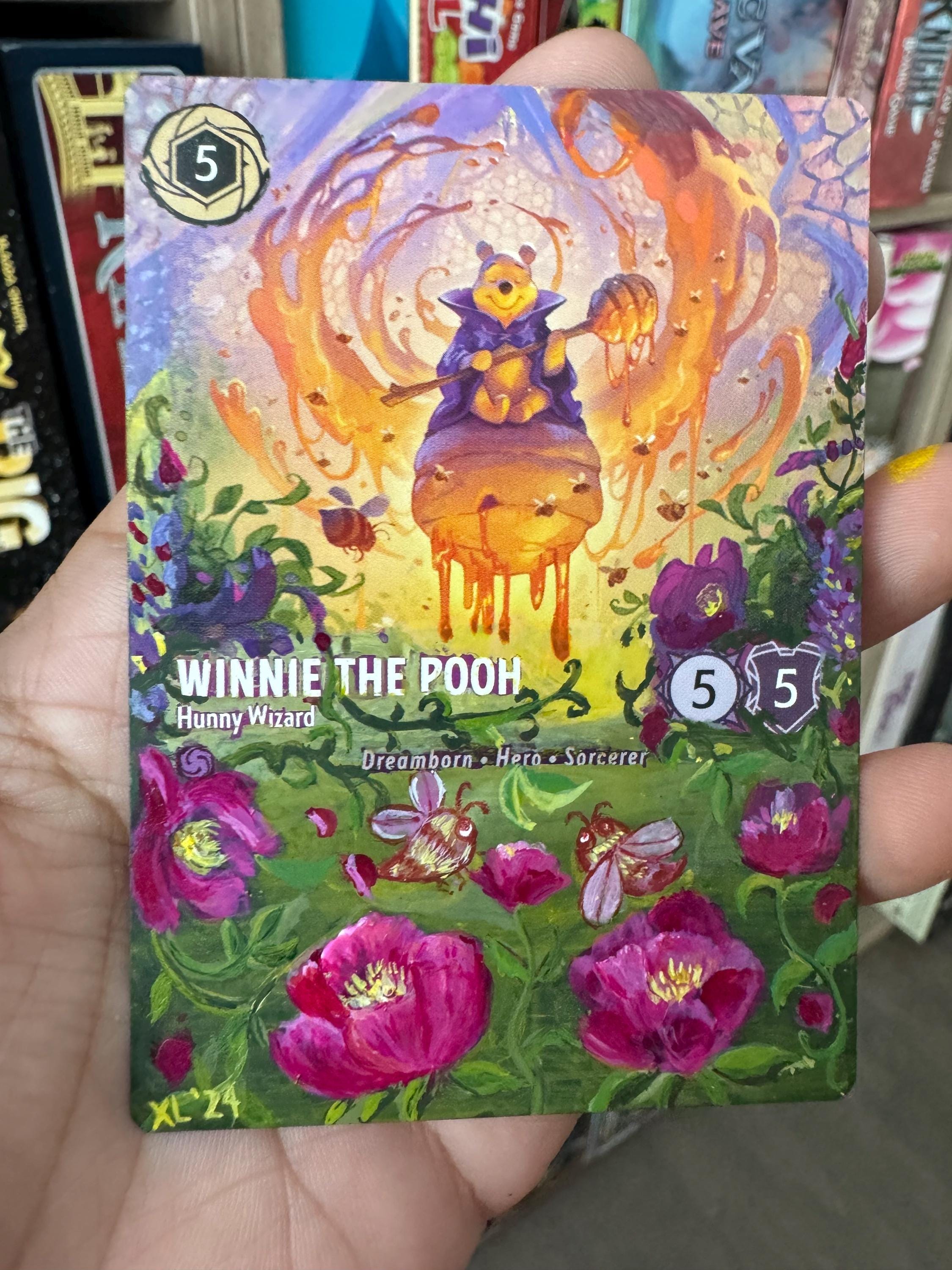 Made to Order Lorcana Card Altered Art - Winnie the Pooh Hunny Wizard full  art alter l TCG Card Alter painted card Disney Lorcana gift