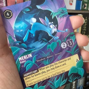 Disney Lorcana Card Altered Art  - Merlin Rabbit art extension - TCG Card Alter One of a kind painted card Lorcana gift bounce deck Staple