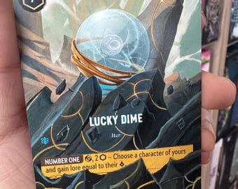 Lorcana Card Altered Art  - Lucky Dime Into the Inklands Legendary Sapphire Card - TCG Card Alter One of a kind painted card