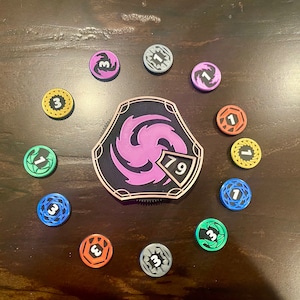 Rabatt-Bundle 1 Lore Counter plus 12 Reversible Schadens Tokens Bundle: Anpassbare Gesichtsplatten & Magnetische Retention Lorcana TKG Zubehör