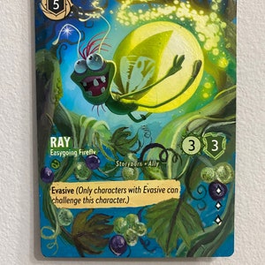 Arte alterada do cartão Disney Lorcana - Ray Easy Going Firefly brilha no escuro l TCG Card Alter - Cartão pintado único presente Disney Lorcana