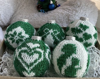 Christmas Balls Tree Decorations Christmas Gift Xmas Gift Christmas Decor Christmas Knit Balls Knit Ornament Green balls Christmas Ornaments