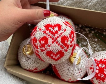 Christmas Balls Tree Decorations Christmas Gift Xmas Gift Christmas Decor Christmas Knit Balls Knit Ornament balls Christmas Ornaments