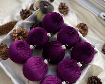 Christmas Ornaments Christmas Balls Tree Violet Ornaments Handmade Velvet Christmas Decorations Handmade Velvet Dark Purple Balls Decoration