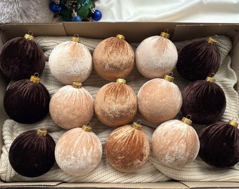 Christmas Ornaments Christmas Balls Tree Beige Brown Golden Handmade Velvet Christmas Tree Decorations Handmade Velvet Christmas Ornament