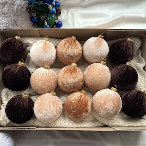 Christmas Ornaments Christmas Balls Tree Beige Brown Golden Handmade Velvet Christmas Tree Decorations Handmade Velvet Christmas Ornament