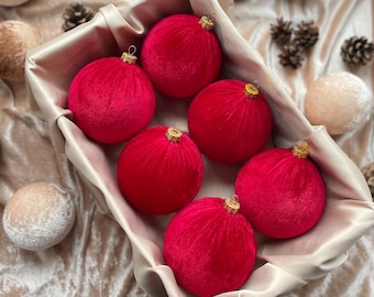 Christmas Ornaments Christmas Balls Tree RED Ornaments Handmade Velvet Christmas Tree Decorations Handmade Velvet RED Balls Decoration