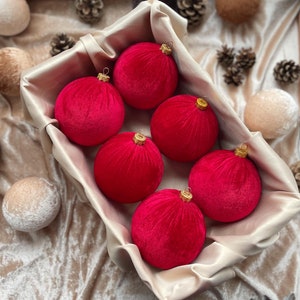 Christmas Ornaments Christmas Balls Tree RED Ornaments Handmade Velvet Christmas Tree Decorations Handmade Velvet RED Balls Decoration