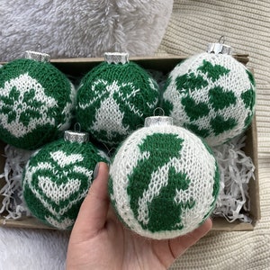 Christmas Balls Tree Decorations Christmas Gift Xmas Gift Christmas Decor Christmas Knit Balls Knit Ornament Green balls Christmas Ornaments image 9