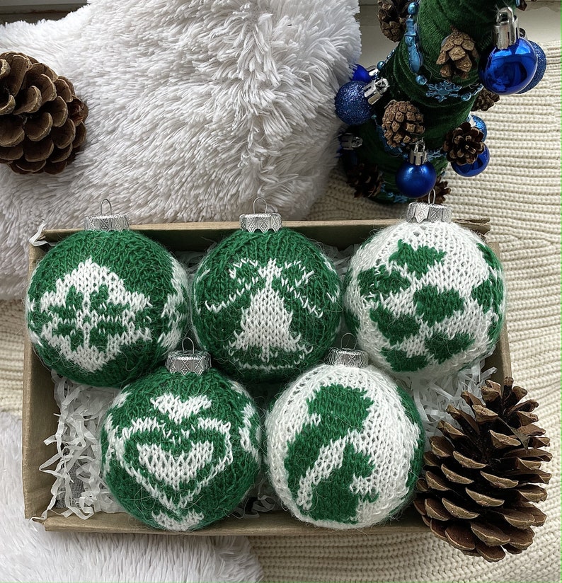 Christmas Balls Tree Decorations Christmas Gift Xmas Gift Christmas Decor Christmas Knit Balls Knit Ornament Green balls Christmas Ornaments image 2