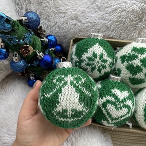 Christmas Balls Tree Decorations Christmas Gift Xmas Gift Christmas Decor Christmas Knit Balls Knit Ornament Green balls Christmas Ornaments image 7