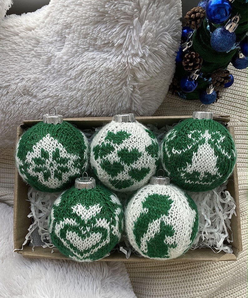 Christmas Balls Tree Decorations Christmas Gift Xmas Gift Christmas Decor Christmas Knit Balls Knit Ornament Green balls Christmas Ornaments image 3