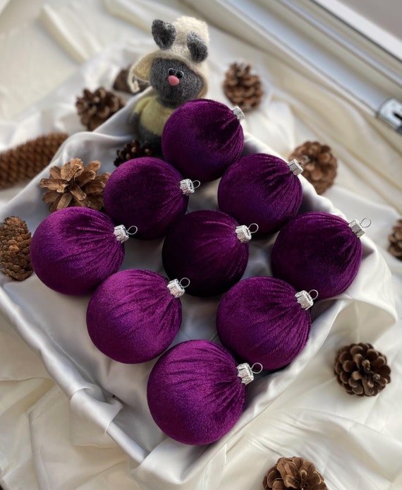 Weihnachtsschmuck Weihnachtskugeln Baum Violette Ornamente Handgemachte Samt Weihnachtsdekoration Handgemachte Samt Dunkel Lila Weihnachtskugeln Dekoration
