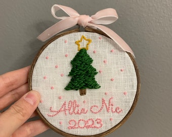 Custom Christmas Ornament~ Hand Embroidered