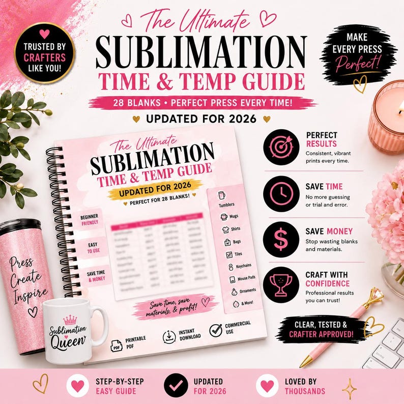 Sublimation Pdf Worksheet Ultimate Sublimation Time & Temperature Guide | Printable PDF | 28 ...