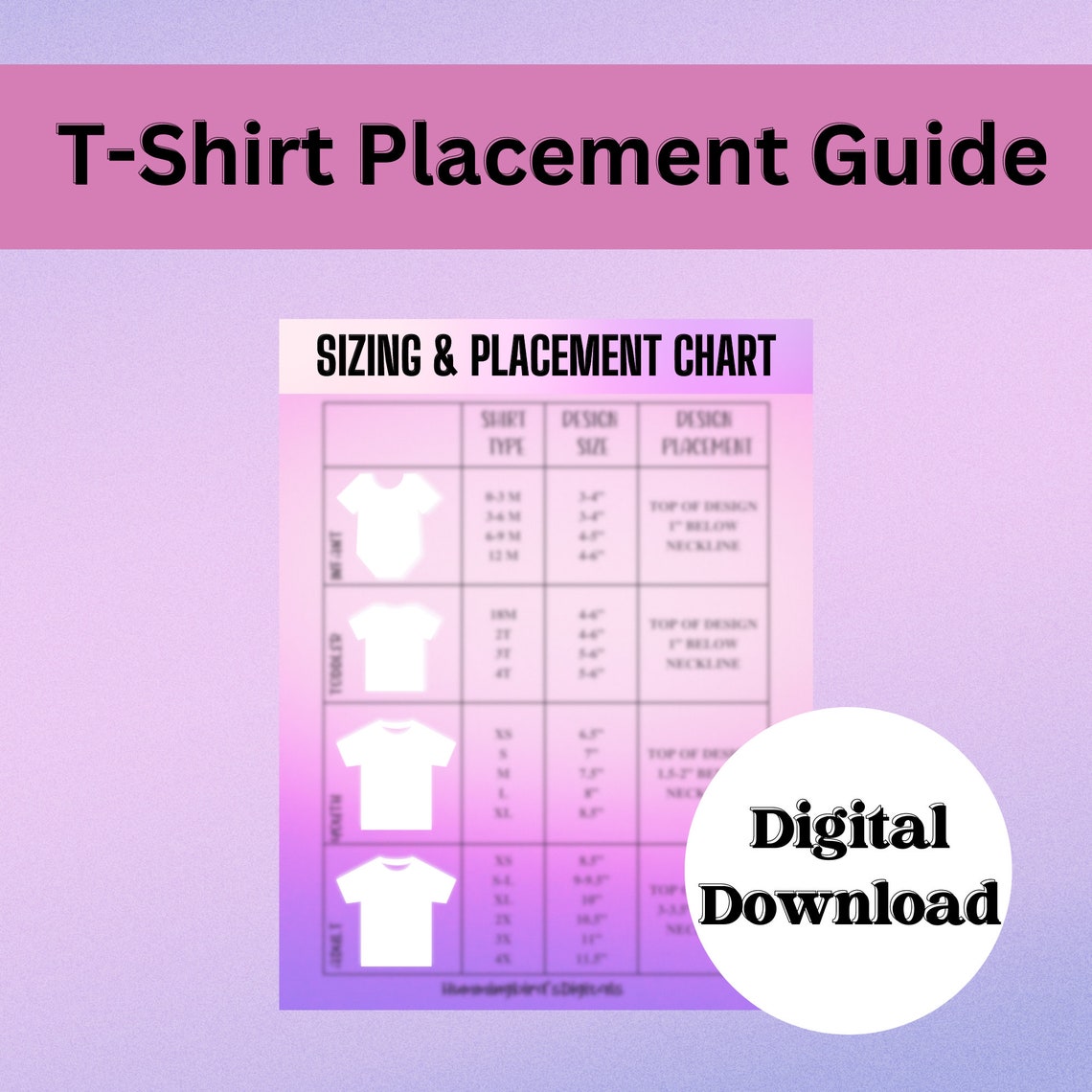 T-shirt Printable Sizing and Placement Guide, Printable T-shirt ...