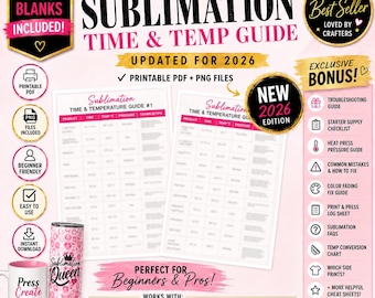 Guía definitiva de tiempo y temperatura para sublimación / PDF imprimible / 28 configuraciones en blanco / Guía para prensas térmicas / Descarga instantánea