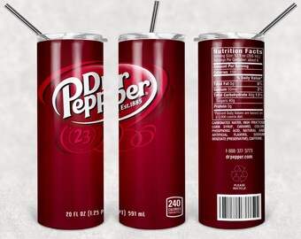 Dr Pepper Tumbler Wrap PNG, Soda Can 20oz Skinny Tumbler Design, Red Drink Sublimation Wrap, Retro Soda Digital Download