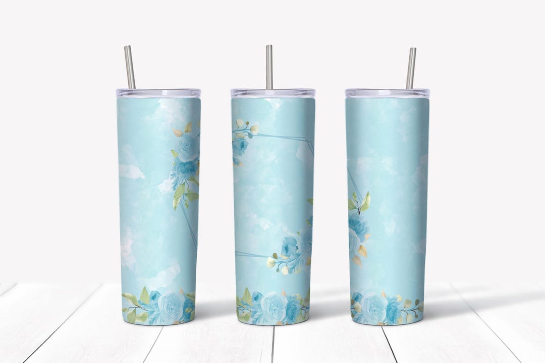 Blue Floral Frame Tumbler Design, 20 Oz Skinny Tumbler Design ...